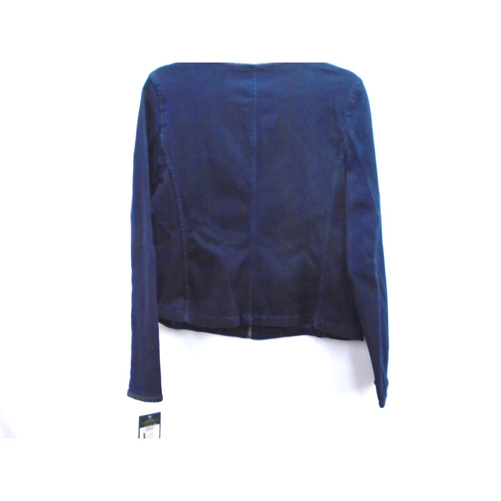 Ralph Lauren Womens Denim Biker MOTO Jacket Size 14 Dark Wash Faux Leather Trim - Picture 9 of 10